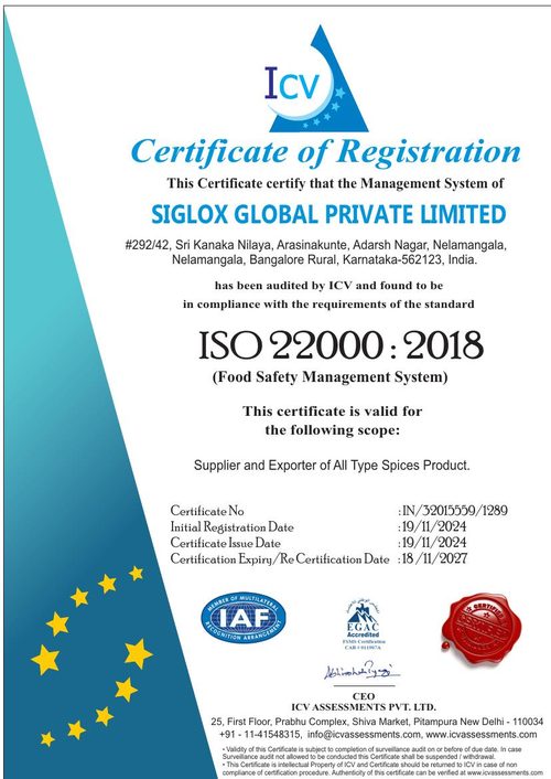 ISO 22000:2018 certificate